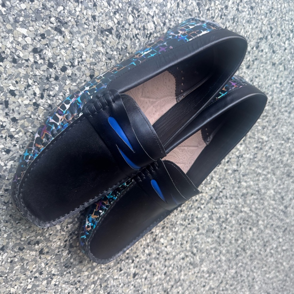 Robert Graham Black Loafers with Blue and Multicolor Details
